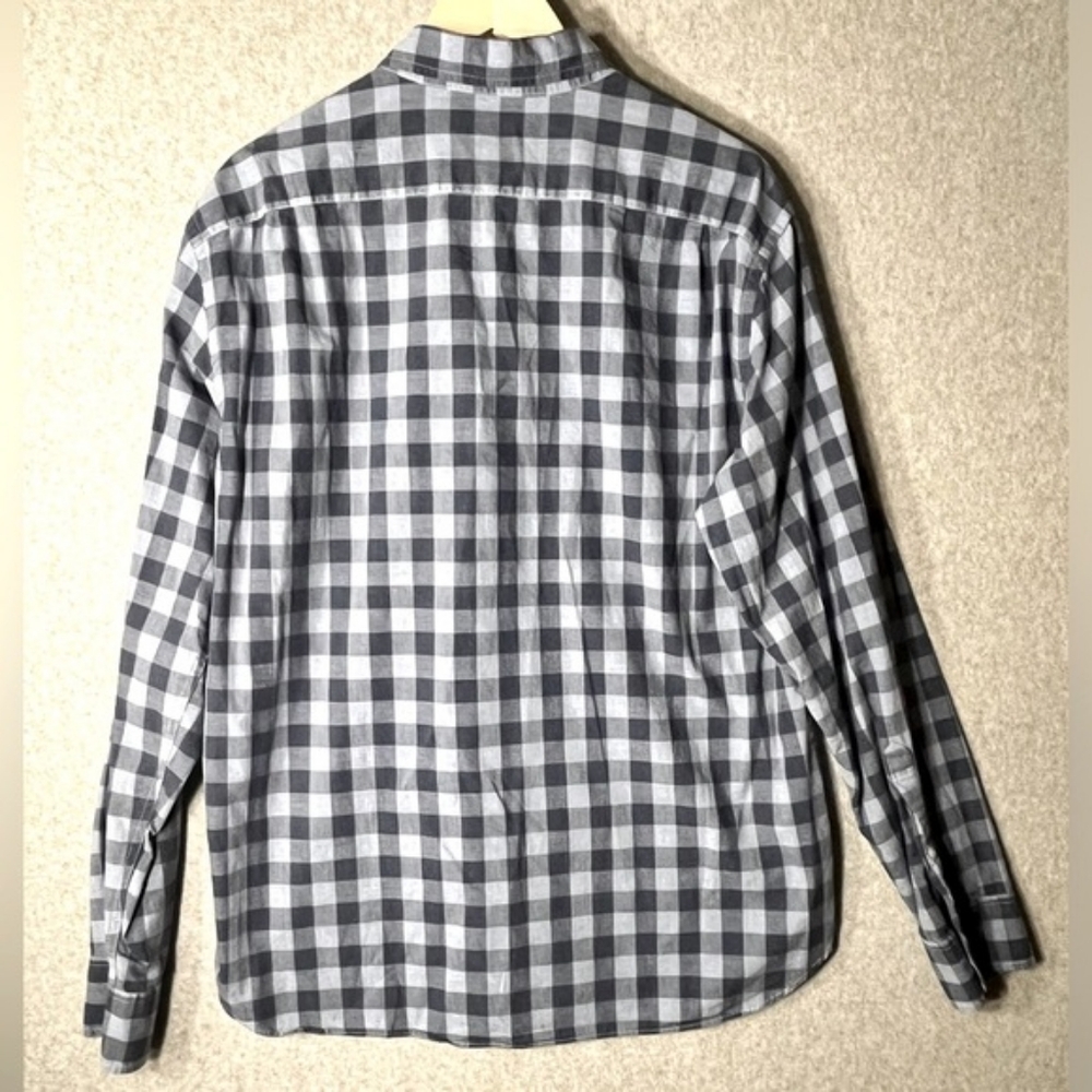Button Down Shirt Long Sleeve Blue Plaid Slim Fit pocket XL